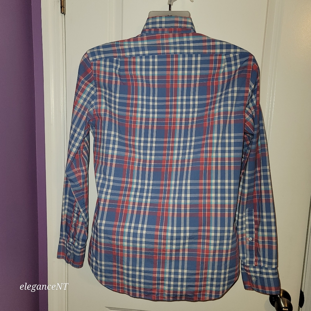 J Crew Men's Pink Blue and White Plaid Classic Flex Washed Shirt Sz: Small - Picture 9 of 9